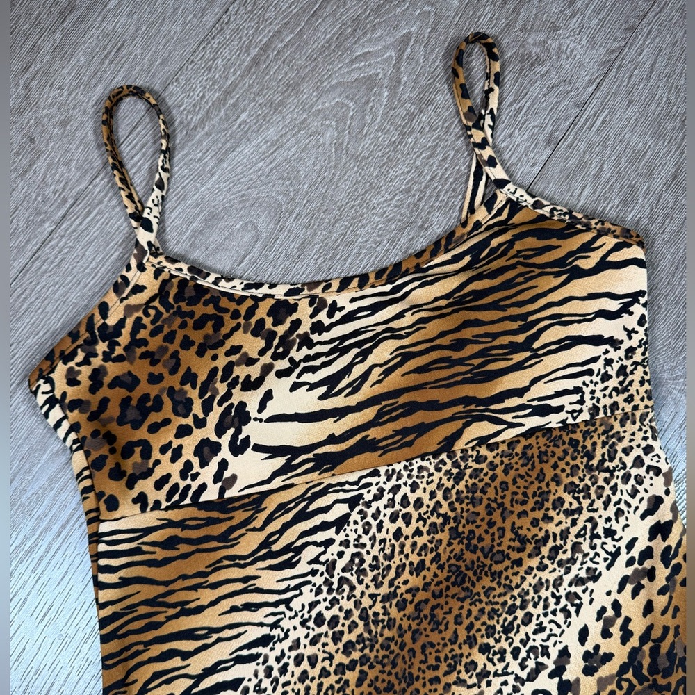 Vintage Leopard Print 90s Grunge Spaghetti Strap Tank Dress - Picture 4 of 4